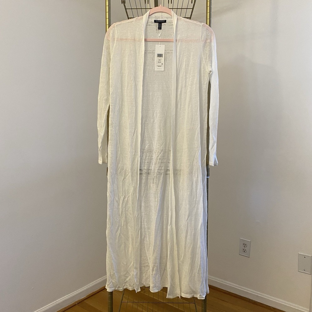 NWT Eileen Fisher Organic Linen Crepe Cardigan $338 P/P Petite Ivory Beach